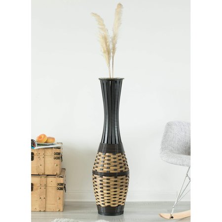 Uniquewise Elegant 34-inch-tall Trumpet Style Floor Vase - Bamboo Rope Accent, Brown Modern Statement Vase QI004079